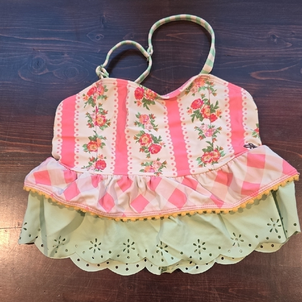 Matilda Jane Charming Pink and Green Floral Kids Swim Top